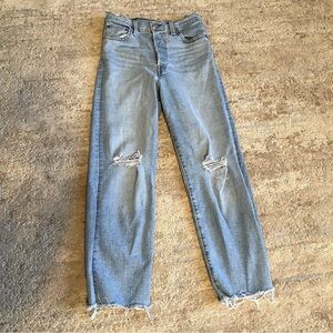 Levi's Ribcage Straight Ankle Jeans Distressed Light Wash Button Fly: 26